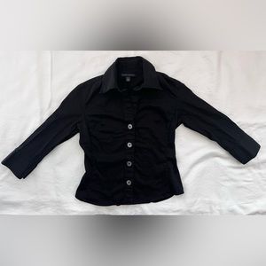 BANANA REPUBLIC QUARTER SLEEVE BUTTON DOWN DRESS SHIRT (SIZE P/XS-BLACK)